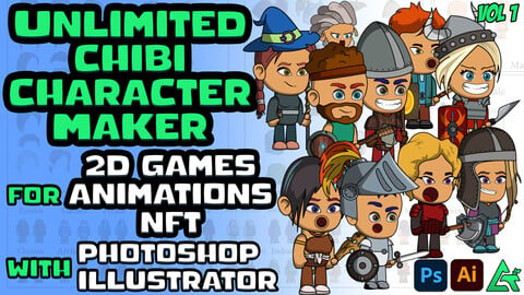 ATS - Unlimited Chibi Character Maker (for 2D Games, Animations, and NFT) - Vol 1