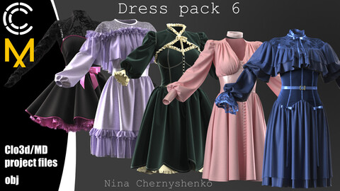 Dress pack 6. Marvelous Designer/Clo3d project + OBJ.