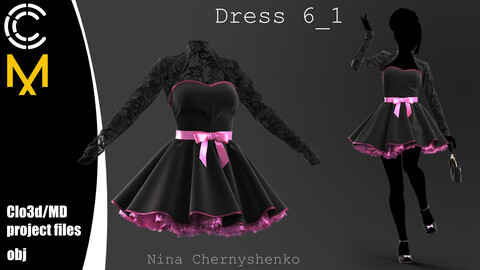 Dress 6_1. Marvelous Designer/Clo3d project + OBJ.
