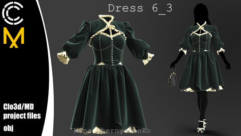 Dress 6_3. Marvelous Designer/Clo3d project + OBJ.