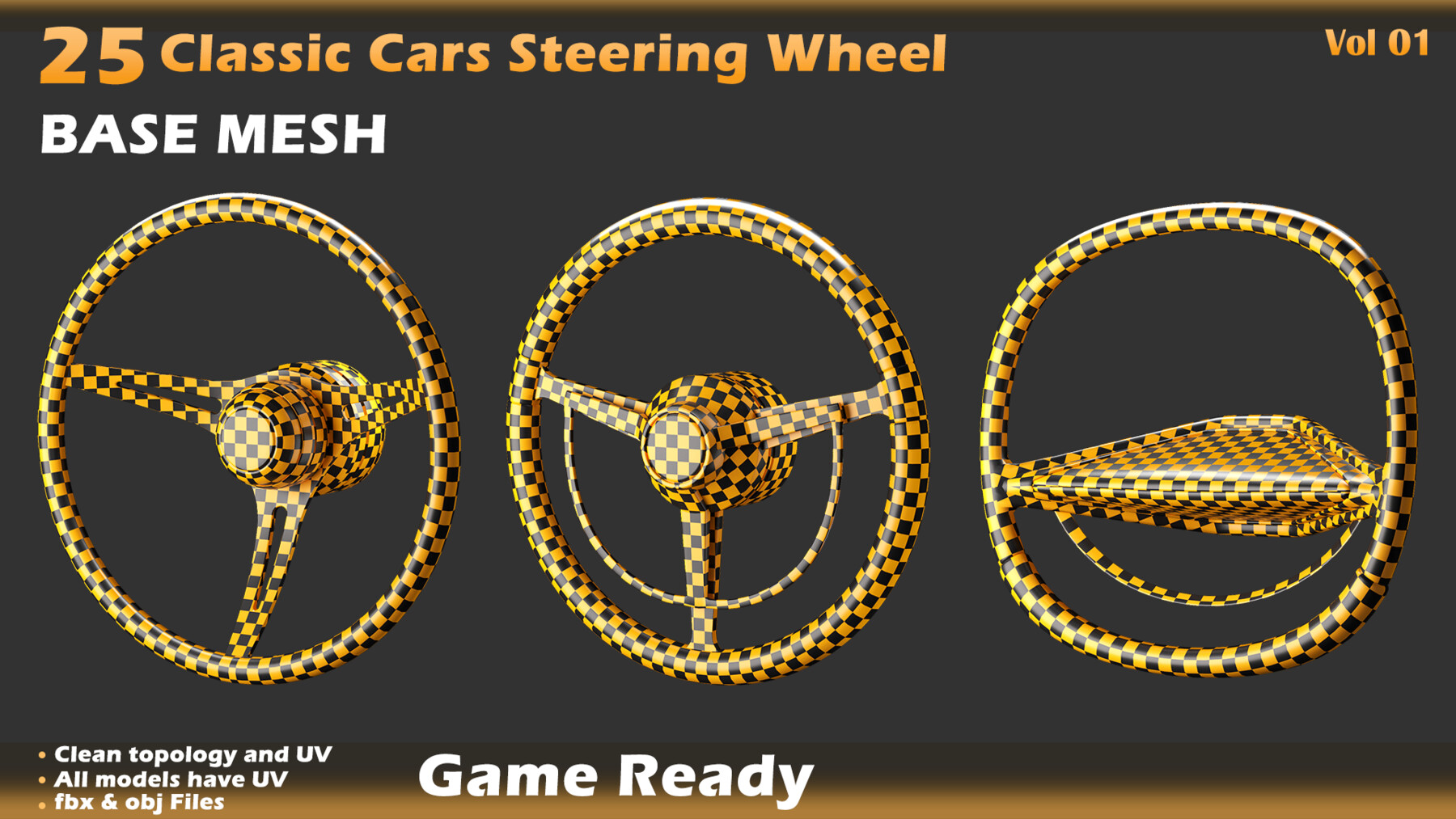 ArtStation 25 Classic Car Steering WheelBase Meshvol 01 Game Assets