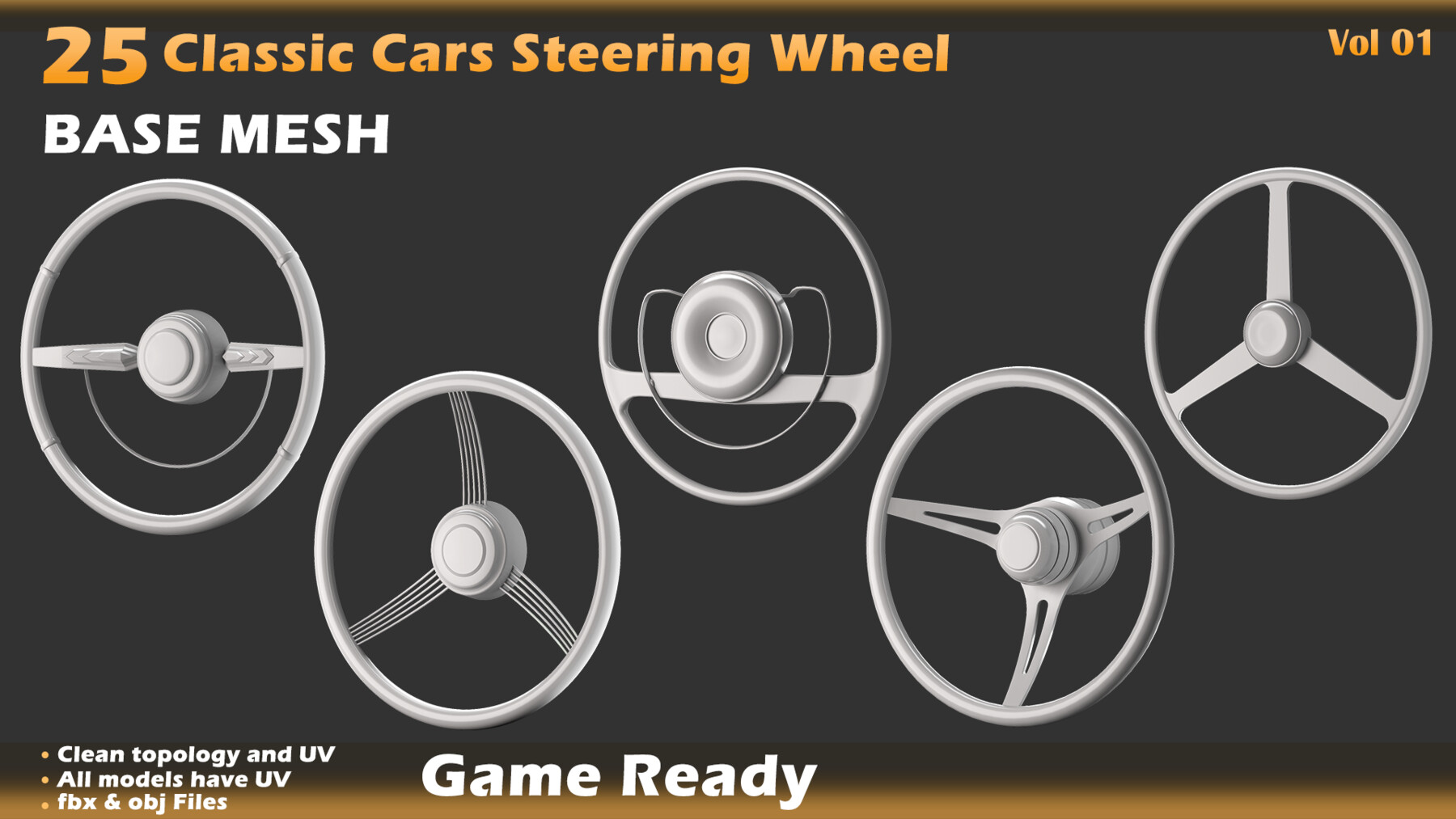 ArtStation 25 Classic Car Steering WheelBase Meshvol 01 Game Assets