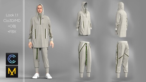 Marvelous Designer / Clo3d project+OBJ+FBX. Professional pattern in the garments industry. Look 1.1