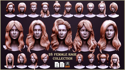 28 Female hair collection ZTL+OBJ+STL