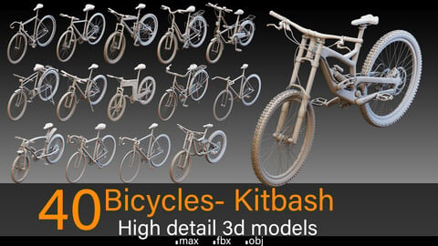 40 Bicycles- Kitbash- High detail 3d models