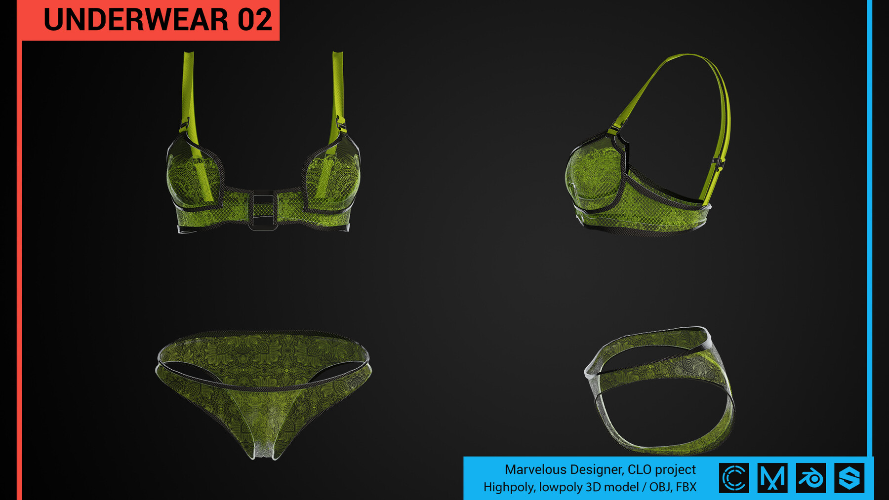 ArtStation - Underwear 02 - Marvelous Designer, CLO project.