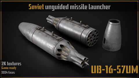 Game ready model of soviet UB-16-57UM unguided missile rockets launcher