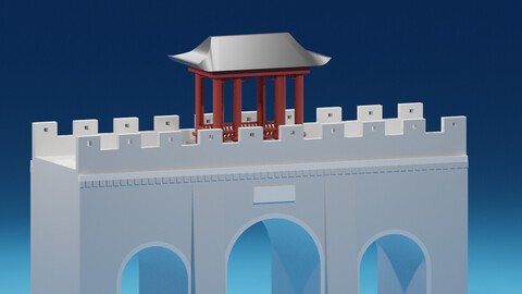 Chinese Stone Bridge Gate and Pavilion 3D model