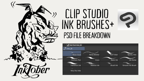Inking Brushes (Clip Studio Paint) + Inktober PSD Breakdown.