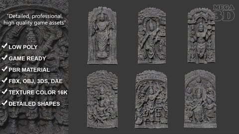 Low poly India Temple Wall modular - 221005