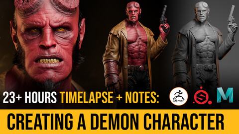 Creating Hellboy (Zbrush/Substance Painter/Maya) - Timelapse + Notes (English)