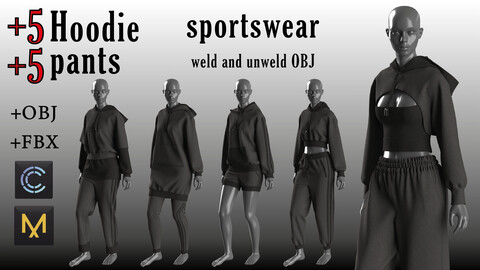 +5 hoodies, pants (sportswear pack )+CLO3D and MD (ZPRJ) + OBJ+FBX
