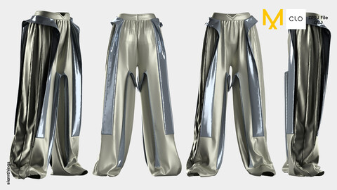 Streetwear Silk Oversize Pants #003 - Clo 3D / Marvelous Designer + OBJ / DIGITAL FASHION / HYPEBEAST / FUTURE FASHION