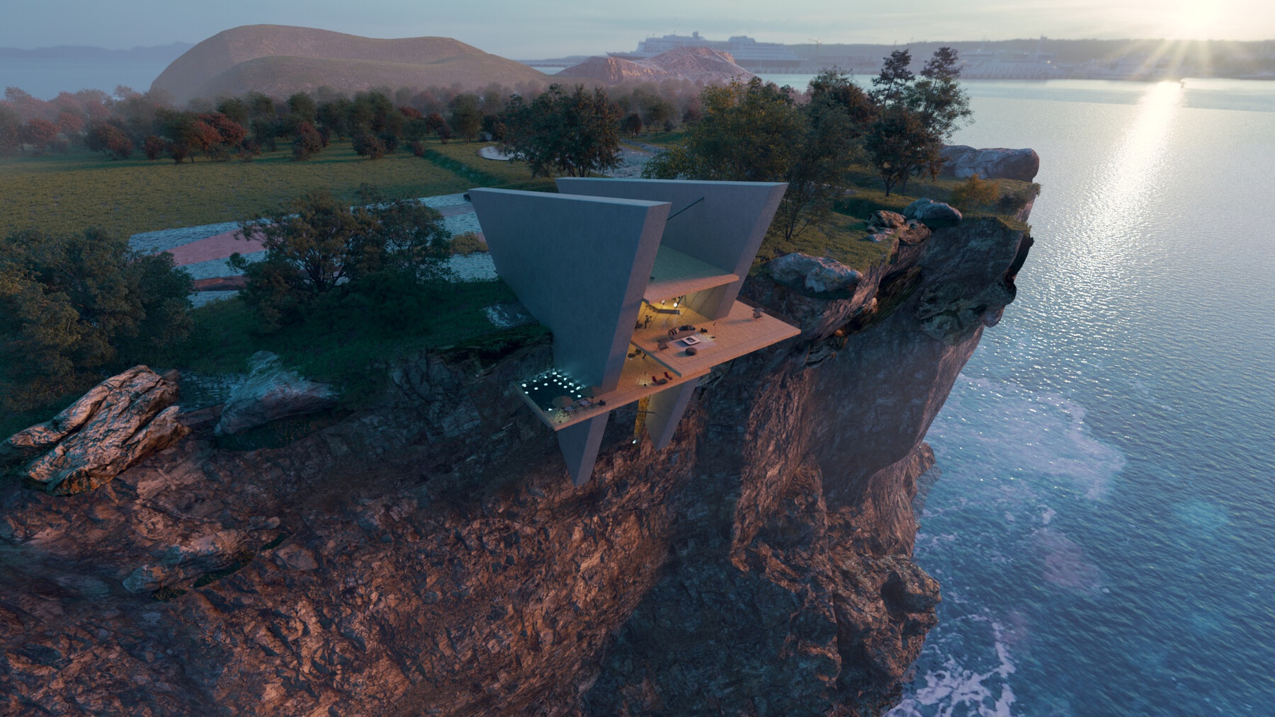 ArtStation - cliff mountain beach house modern architecture | Resources