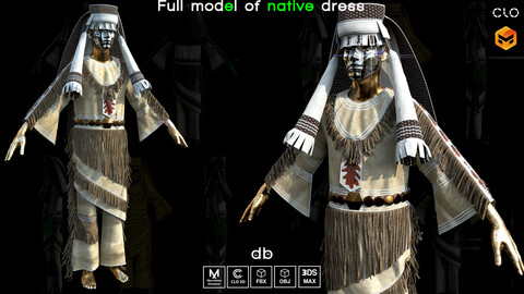Full model of native dress. MD,CLO3D, PROJECTS+OBJ+FBX