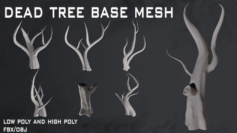Dead Tree Base Mesh - VOL 10 (FBX + OBJ - LOW poly and High poly)