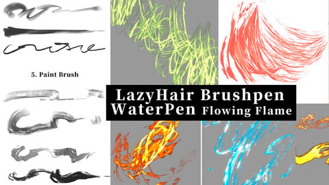 61 Lazy Hair, Ink, Frill, Flowing Flame Brushes Collection for Procreate