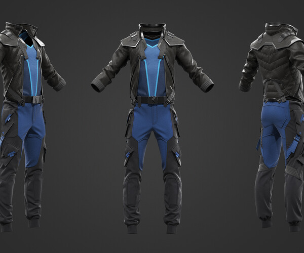 Sci-fi male outfit #1 / Cyberpunk / Future / Fantastic / Urban / Tactical /  Jacket / Shirt / Pants / Set / Marvelous Designer