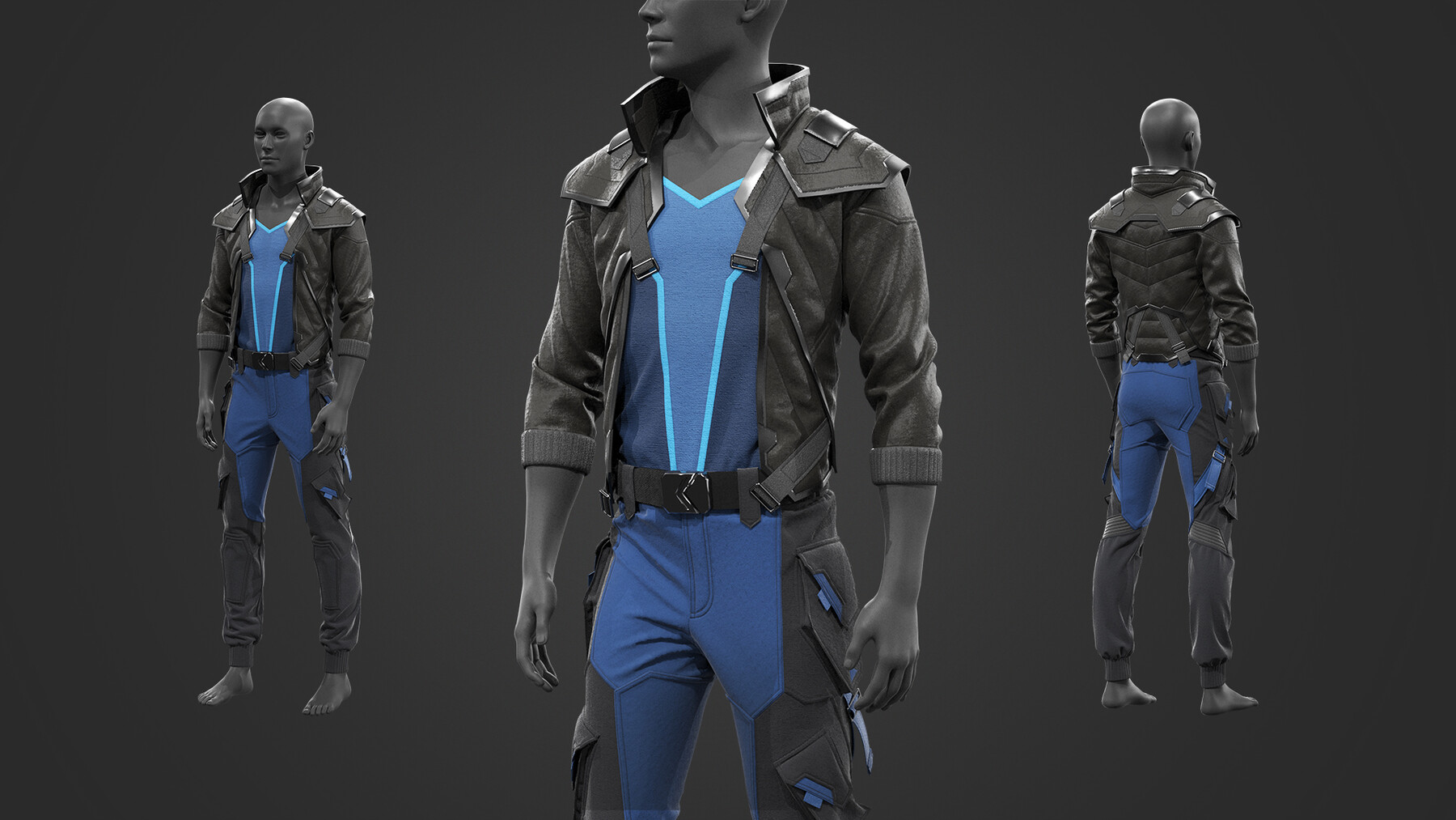 Sci-fi male outfit #1 / Cyberpunk / Future / Fantastic / Urban / Tactical /  Jacket / Shirt / Pants / Set / Marvelous Designer
