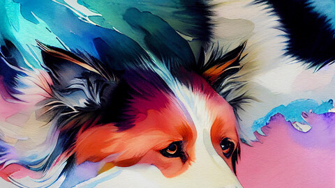 Watercolor Painting of Border Collie Dog