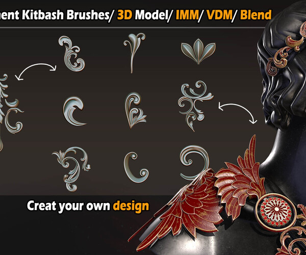 ArtStation - 100 Ornament Kitbash brushes 3D Model/ VDM/ IMM / Blend ...