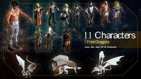 11 Characters_ 3 Free Dragons_ 3d model