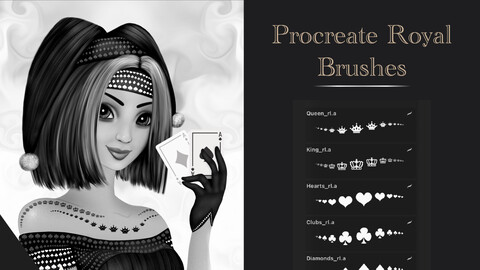 Procreate Brushes Playing Card Suits, King & Queen Crown Stamps