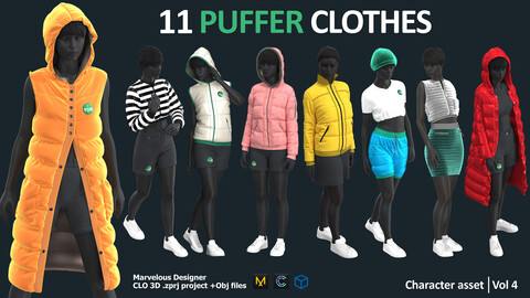 11 PUFFER CLOTHES PACK / Marvelous Designer / Clo 3D + ZPRJ + OBJ