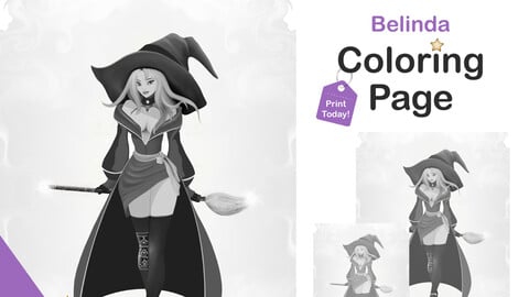 Printable Grayscale Coloring Pages for Adults | Halloween Female Witch Coloring Pages