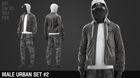 Male urban set #2 / Outfit / Street / Jacket / Bomber / T-shirt / Pants / Modern / Daily / Marvelous Designer