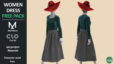 Women Dress with hat and Necklaces - TOBart FREE PACK