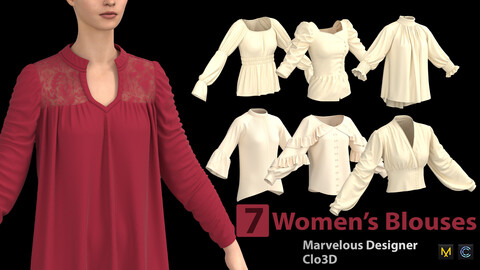 7 women's blouses + Zprj +Fbx +Obj
