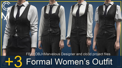 +3 Formal women's outfit-clo3d /MD project files +FBX+OBJ