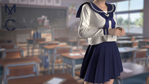 Sailor School Uniform/Marvelous Designer/Clo3D+OBJ