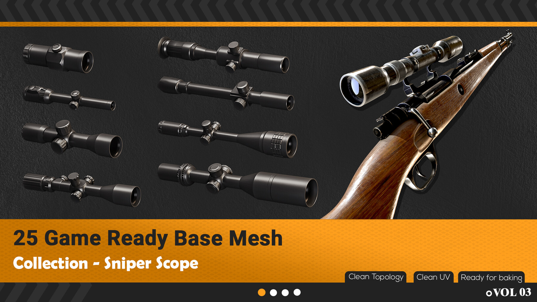 ArtStation 25 Sniper Rifles Scope Base Mesh VOL 03 (Game Ready