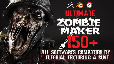Bust Tutorial +150 Zombie Maker & Human-Creature Scars Brushes / Stencils + Video Bust Texture Process for Zbrush, Blender & Substance | Plus How to install in Blender/Zbrush [watch trailer before buy]