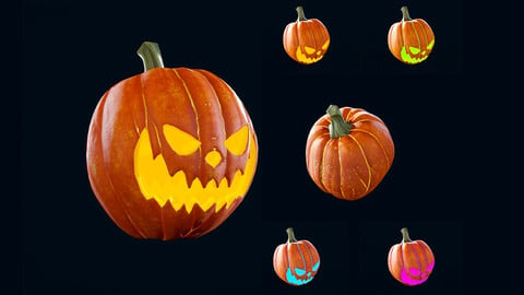 Halloween Pumpkin Head 02 - Game Ready - Lowpoly - Textured PBR