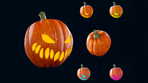 Halloween Pumpkin Head 03 - Game Ready - Lowpoly - Textured PBR