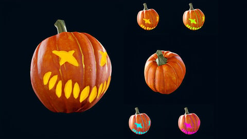 Halloween Pumpkin Head 05 - Game Ready - Lowpoly - Textured PBR