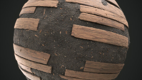 PBR - WOODEN PLANKS ON GROUND - 4K MATERIAL + SBS