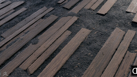 PBR - WOODEN PLANKS ON GROUND - 4K MATERIAL + SBS