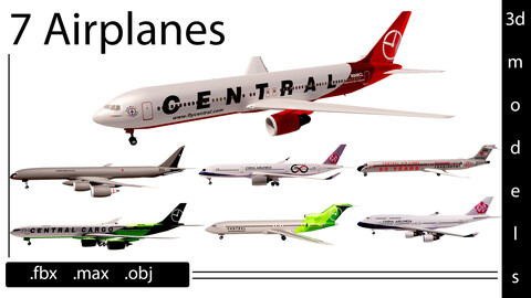 7 Airplanes Pack- 3d models-max/ fbx/ obj