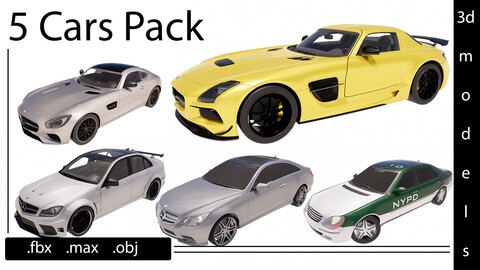 5 Cars Pack- 3d models-max/ fbx/ obj