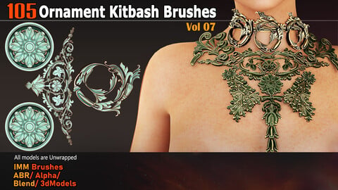 105 Ornament Kitbash brushes 3D Model/  IMM /Alpha/ Blend VOL07