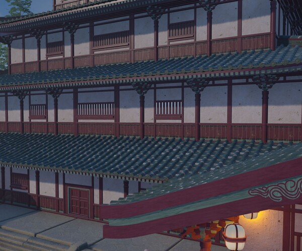 ArtStation - Modular Asian building kit - Game ready | Game Assets