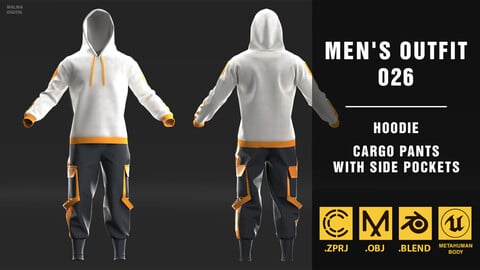 Men's outfit_026. Marvelous designer/Clo + OBJ  + Blend. Metahuman default body