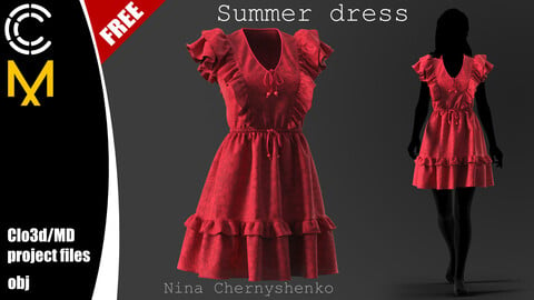 Summer dress. Marvelous Designer/Clo3d project + OBJ.