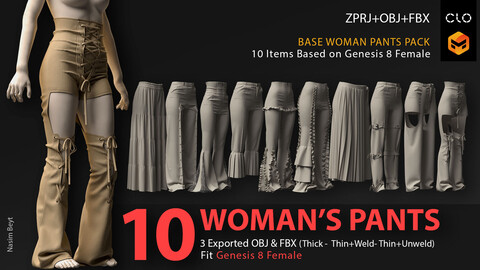 10 WOMAN'S PANT PACK (VOL.02). CLO3D, MD PROJECTS+OBJ+FBX