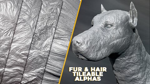 31 Fur and Hair Alphas (Tileable, Displacement Map) vol.4 for ZBrush, Substance