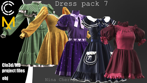 Dress pack 7. Marvelous Designer/Clo3d project + OBJ.